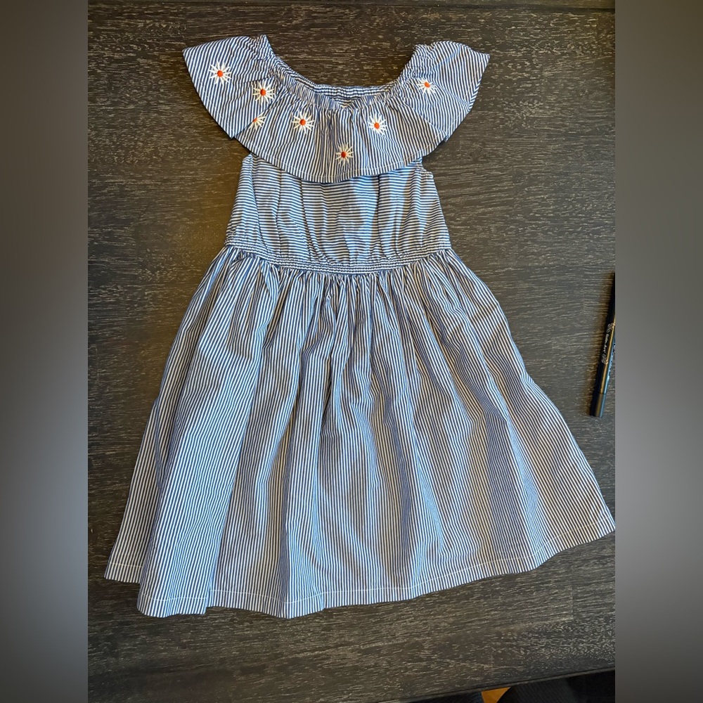 Margherita Striped Kids Dress with Floral Embroidery